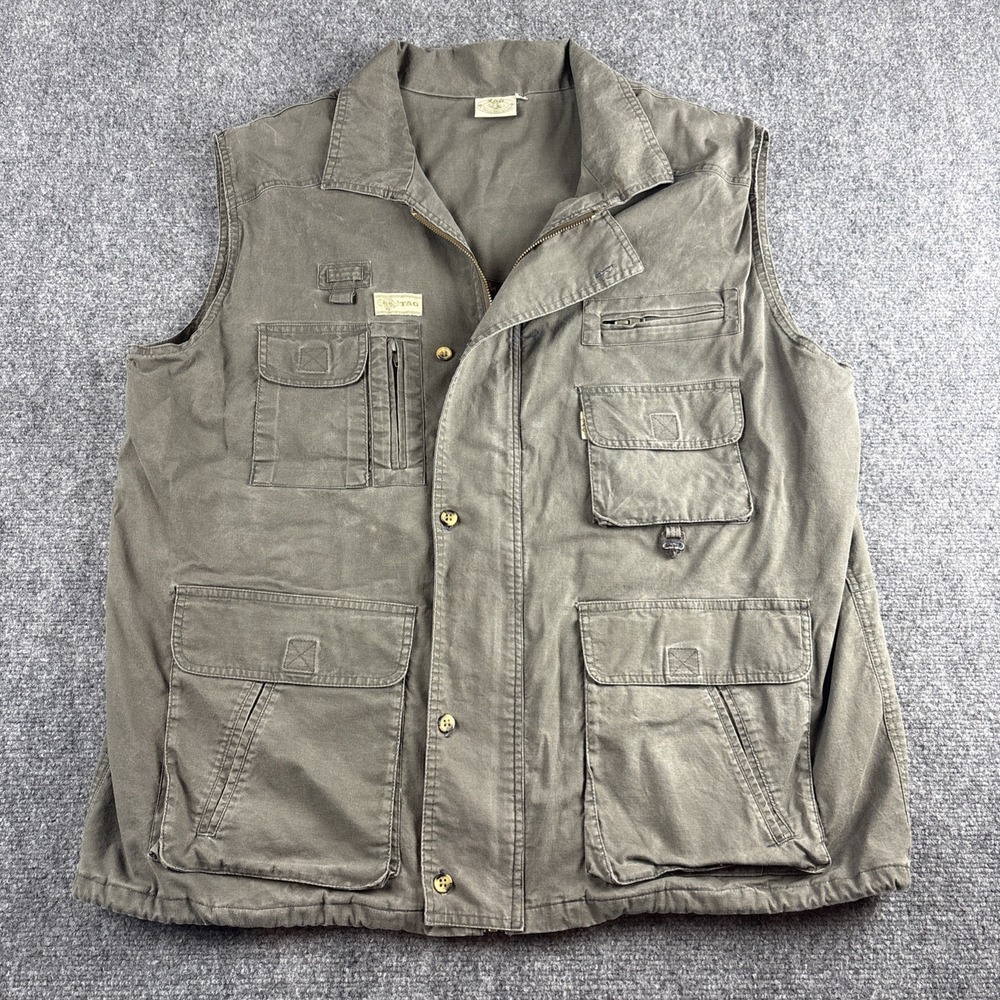 Vintage TAG Safari Multi Pocket Utility Cargo Vest Olive Green Mens XXL